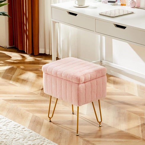 18.9H 16L 12.2W 4 Sweetcrispy Vanity Stool Chair with Storage, x x Ottoman Chair Faux Fur Soft Padded Makeup Footstools