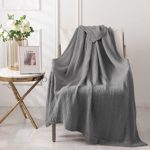 EMME 100% 60"x80" Muslin Grey Twin Blanket Cotton Bed Blankets for Adults and Baby Lightweight Soft Breathable All