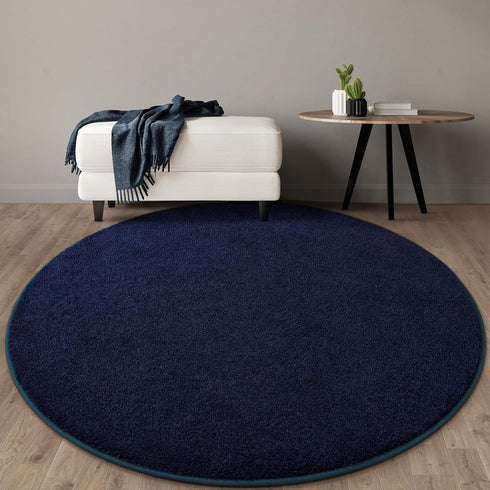 Ultra Soft Round Area Rugs 4x4 Feet Navy Blue Thickened Memory Foam for Living Room, Non-Slip Circular Rug
