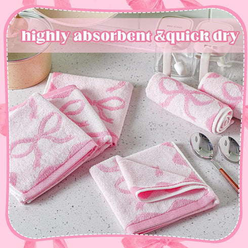 6 100% 13" 13" Coume Pcs Pink Bow Washcloths Cotton Wash Cloths x Coquette Small Face Towels Absorbent Soft Preppy Wash