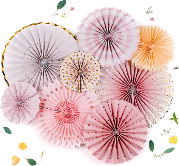 PapaKit Origami Wall Decoration Set - 8 Assorted Round Paper Fans for Birthday, Baby Shower, Wedding Decor (Sparkling