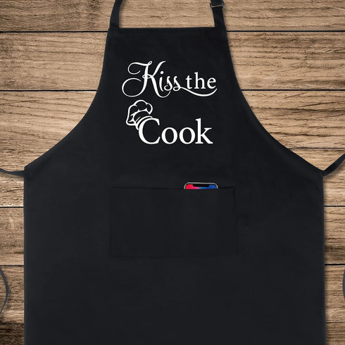 Xornis 100% Cotton Funny Apron with 2 Pockets - Adjustable Bib Black Apron for Men Women BBQ Grilling Gifts Cooking
