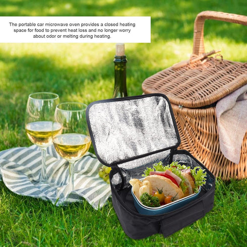 Portable Mini Car Microwave 12V Electric Oven - Fast Heating Picnic Box for Travel Camping Food Cooking, Black