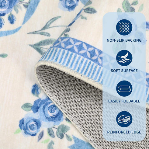 3x5 GarveeHome Floral Bow Rugs for Bedroom Girls, Rug for Living Room with Soft Low Pile, Blue and White Washable Area