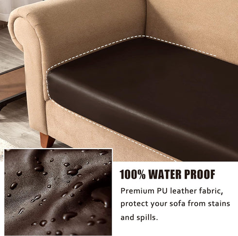 Faux Leather Waterproof Couch Cushion Covers, Elastic Sofa Slipcovers for Living Room, Chocolate (Chair Cushion)