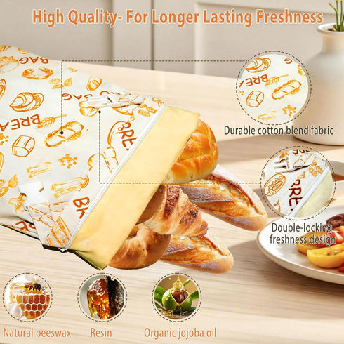 DBZ 2 Pack 17 12 Inch Beeswax Bread Bags, Reusable Bread Bags for Homemade Bread, X Organic Linen Sourdough Bread Bags