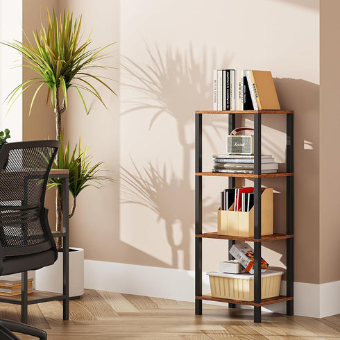 TUTOTAK Bookshelf, 4-Tier Tall Book Shelf, Narrow Bookcase for Small Space, DIY