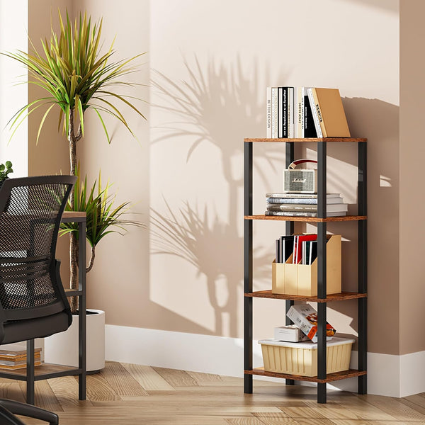 TUTOTAK Bookshelf, 4-Tier Tall Book Shelf, Narrow Bookcase for Small Space, DIY