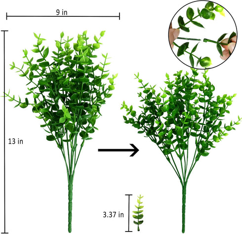8 Bundles Artificial Greenery Stems Ouddy Decor, UV Resistant Faux Plastic Boxwood for Home Decor