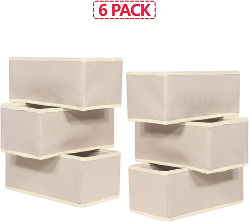 DIOMMELL 6 Pack Foldable Cloth Storage Box, Fabric Baskets for Clothes, Underwear, Socks, Beige