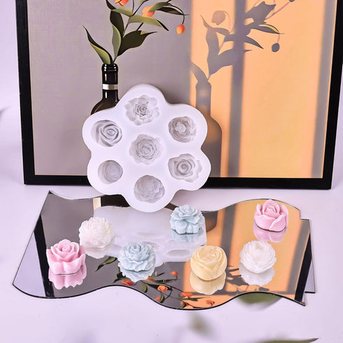 7-Chamber Silicone Molds, Rose/Flower Shape for DIY Cake, Fondant, Biscuit, Cookies, Dessert