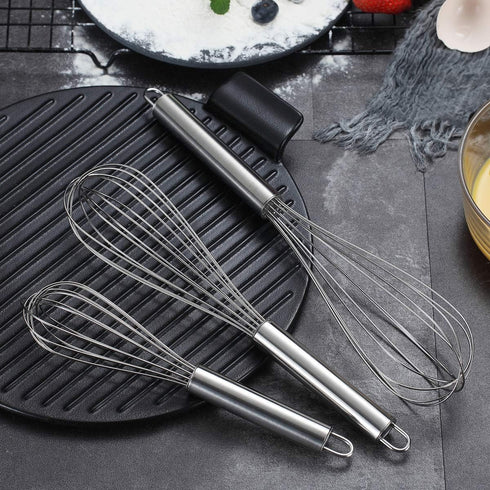 Berglander Whisk Set Pack of 3, Stainless Steel Cooking Whisks 8", 10", 12" Wire Balloon Whisk (Silver)