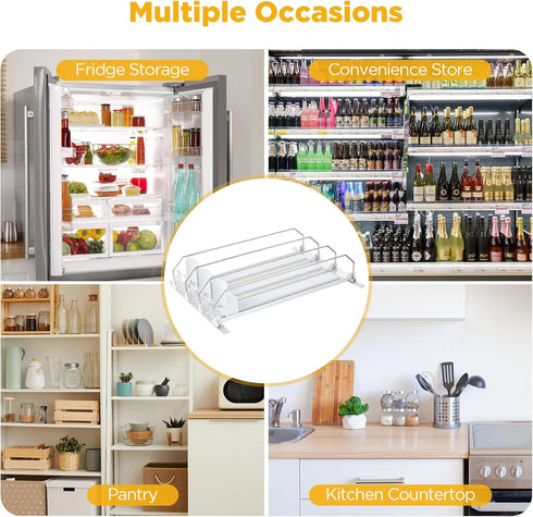 OTraki Drink Organizer for Fridge, Soda Can Dispenser with Pusher Glide, Adjustable Beverage Storage for 15 Cans