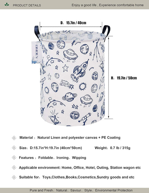 ONOEV Round Space Rocket Laundry Basket, Collapsible Laundry Hamper for Boys, Cute Galaxy Solar System Storage Bin