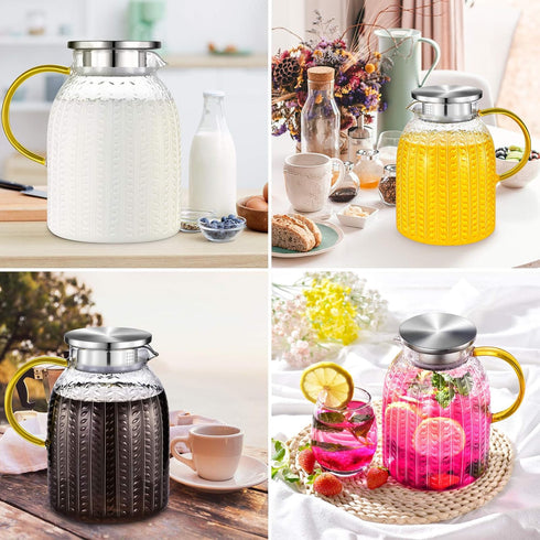 60oz Aofmee Glass Pitcher, Water Pitcher with Lid, Iced Juice Jugs for Fridge, Glass Carafe for Cold or Hot Beverages