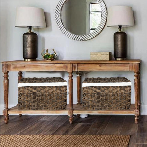 Storage Basket with Lid, 17.2 Gallon Wicker Storage Trunk with Handles, Handwoven Basket for Living Room