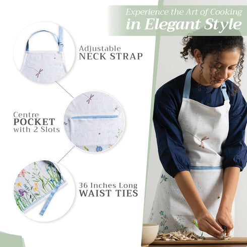 Maison d' Hermine 100% Cotton Kitchen Apron for Women with Pocket, Chef Apron for Men Cooking, Gardening, Server,