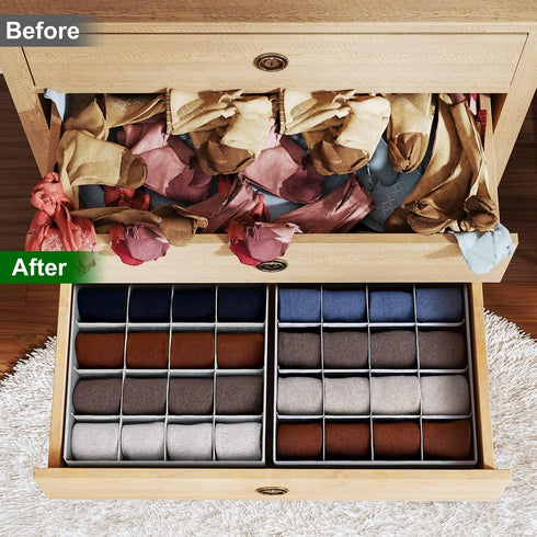 Joyoldelf 4 Pack Sock Drawer Organizer, 16-cell Fabric Dresser Drawer Organizers for Socks, Lingerie, Handkerchiefs,