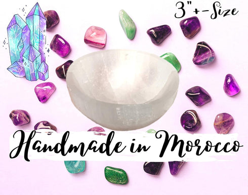 Worldly Finds Selenite Crystal Smudge Bowl, Hand-Carved Moroccan Crystal Holder, Spiritual Gifts, 3" Medium