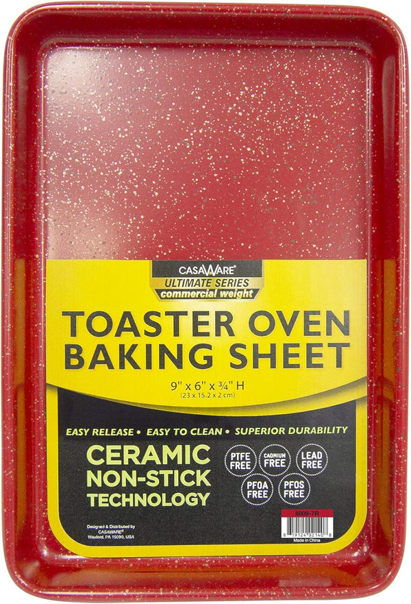 casaWare 9 x 6 x 0.75-Inch Toaster Oven Baking Pan, Ultimate Series Commercial Weight Ceramic Non-Stick (Red Granite)