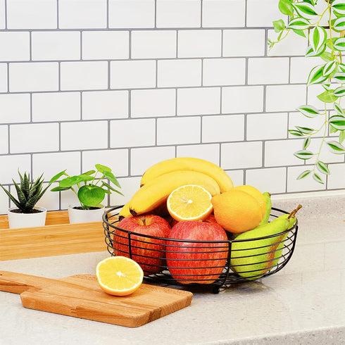 CAXXA Countertop Fruit Bowl, Wire Basket for Fruits, Breads, Vegetables, Snacks, BLACK