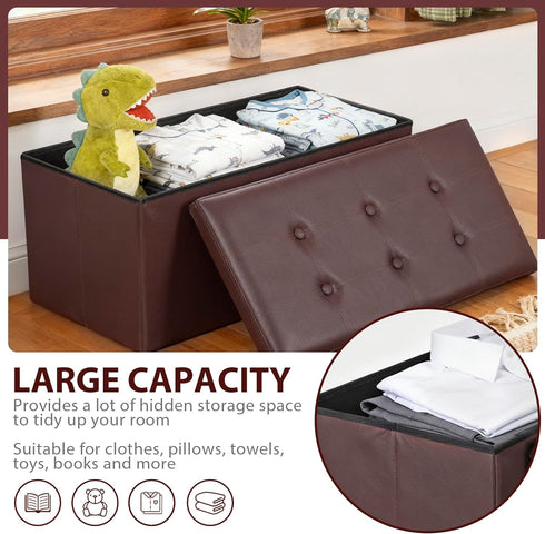 30 Inches 350lbs, JupiterForce Ottoman Storage Bench, Folding Faux Leather Ottoman Bench with Storage Padded Seat