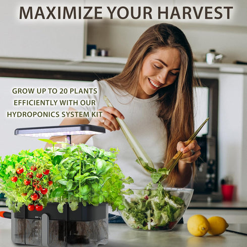 Clay Pebble Hydroponics Growing System Kit Indoor Herb Garden with Smart LED Grow Light, Adjustable Height