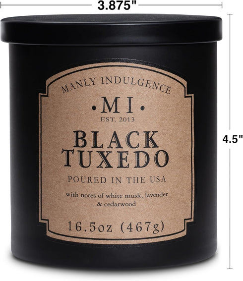 Manly Indulgence Black Tuxedo Jar Candle, 16.5 oz, White Musk, Lavender, Cedarwood, Up to 60 Hour Burn