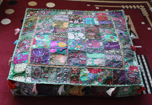 35 inches, CRAFT KALA Indian Square Patchwork Traditional Pouf Cover Indian Living Room Poufs Decorative Embroidered