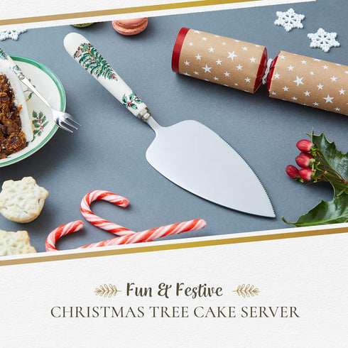 Christmas Tree Cake Server Portmeirion, 10-Inch Stainless Steel Cake Knife with Fine Porcelain Handle, Holiday Dessert
