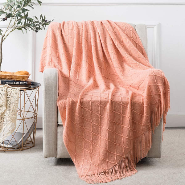 Homiest Decorative Knitted Throw Blanket with Fringe Soft & Cozy Tassel Blanket for