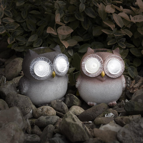 Yard Décor, Solar Outdoor LED Light and Battery Operated Statue for Garden, Patio, Lawn, Owl Set of 2