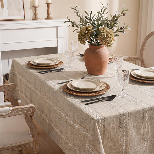 6060 Inch Horaldaily Light Coffee Cotton Blend Tablecloth Square, Farmhouse Style, Wrinkle Resistant Washable Table
