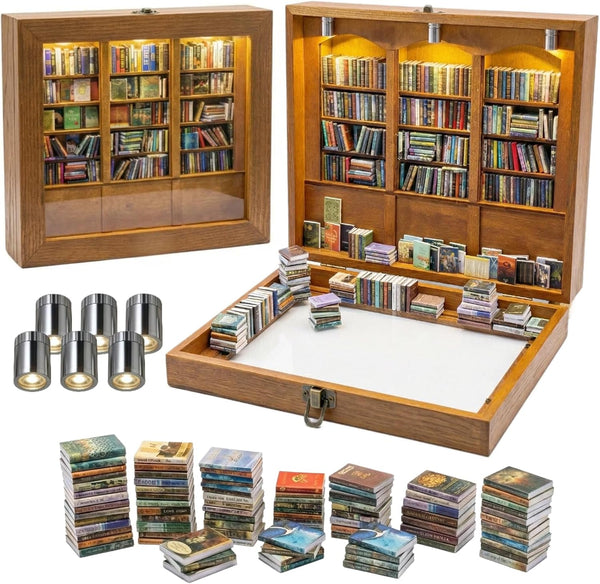 Silanit Anxiety Bookshelf with 6 Decorative Mini Lights and 400 Mini Book Pieces,
