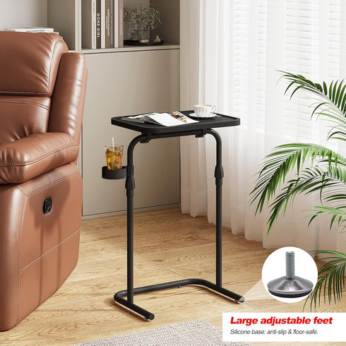 TB01BK091 TUTOTAK C Shaped End Table with Tiltable Surface, Adjustable Height Side Table, Slide Under Couch Table TV