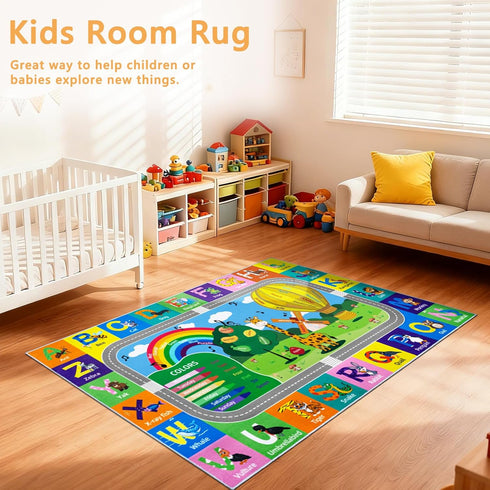 3x5 Kids Rug for Playroom, ABC Educational Carpet for Classroom,Non Slip Washable Play Mat with Alphabet Numbers