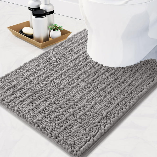 Arotive Luxury Chenille Toilet Rugs U-Shaped, Extra Soft Thick Absorbent Non-Slip Bathroom Mats, Grey