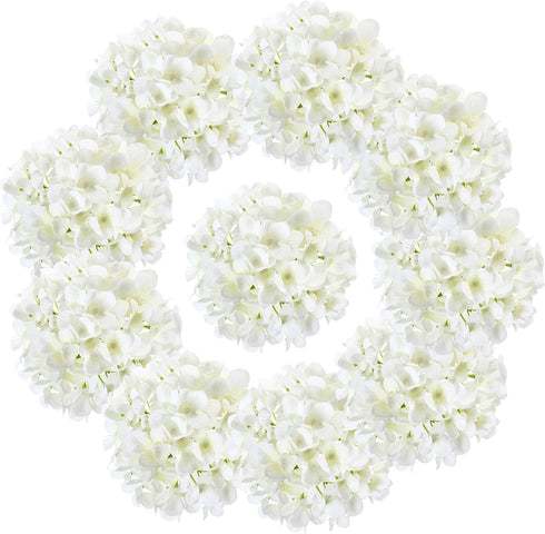 10PCS Silk Hydrangea Heads with Stems, Artificial Flowers for Wedding Party Home Decor (Off White)