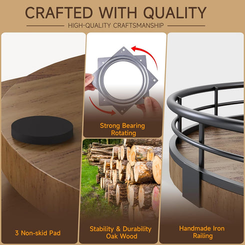 Farmhouse Oak 9" Lazy Susan Turntable Organizer for Cabinet, Round Wooden Storage for Dining Table, Pantry, Kitchen