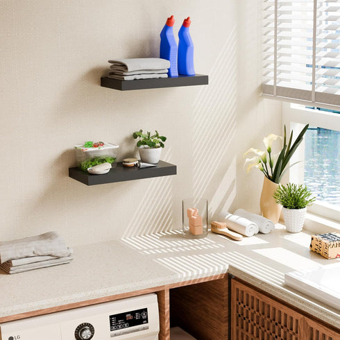 16 Inch 8 Inch Set 2, Black Floating Shelves for Wall, Deep Floating Shelves of Wall Shelves for Bathroom Over Toilet