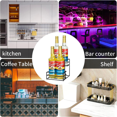 Coffee Syrup Organizer Rack (4 Bottle Capacity) for Kitchen, Small Wine Rack for Bar, Storage for Syrup, Wine, Dressing