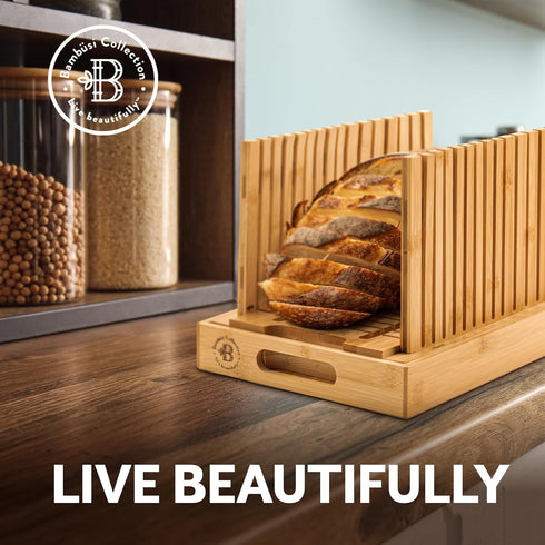 Bread Slicer for Homemade Bread - Bambuesi Upgraded Adjustable Bamboo Bread Cutter Board, Foldable Slicing Guide