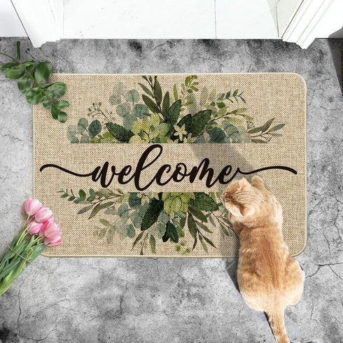 Summer 24x35 Inch Artoid Mode Eucalyptus Floral Leaves Welcome Spring Doormat, Decor Low-Profile Switch Rug Door Mat
