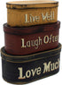 CVHOMEDECO. Primitives Vintage Oval “Live Well, Laugh Often, Love Much” Cardboard Nesting Boxes, Set of 3