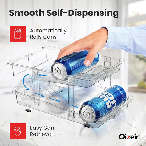 Oizeir 2-Pack Expandable Soda Can Dispenser For Fridge - - Clear Transparent Soda Can Organizer For Refrigerator