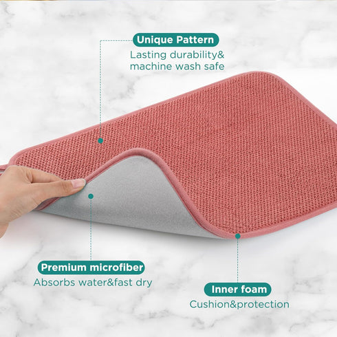 GeeRic Microfiber Dish Drying Mat, Super Absorbent Kitchen Pad, Reversible for Countertop, 15*20 inch Red