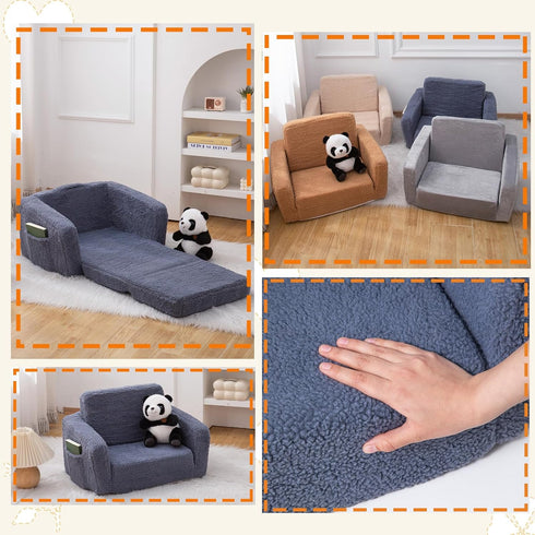 SUFUS 2-in-1 Toddler Baby Chair Couch Sofa Kids Foldable Sherpa Fold Out Couch Toddler Chairs Comfy for Boys & Girls