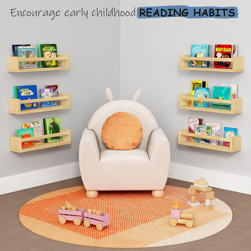 Set 3 Harwaya Floating Nursery Book Shelves for Wall, Natural Wood Wall Bookshelf for Kids Room Bedroom, Small Wooden