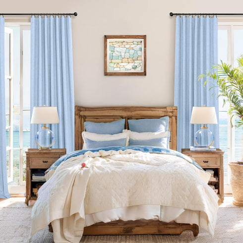 63 Inch 2 52x63 Pitalk Light Blue Curtains for Bedroom Length Panels Linen Blackout Room Darkening Cold Heat Light