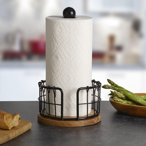 13.25-Inch, Pfaltzgraff Anvil Wire And Acacia Wood Paper Towel Holder, Antique Black